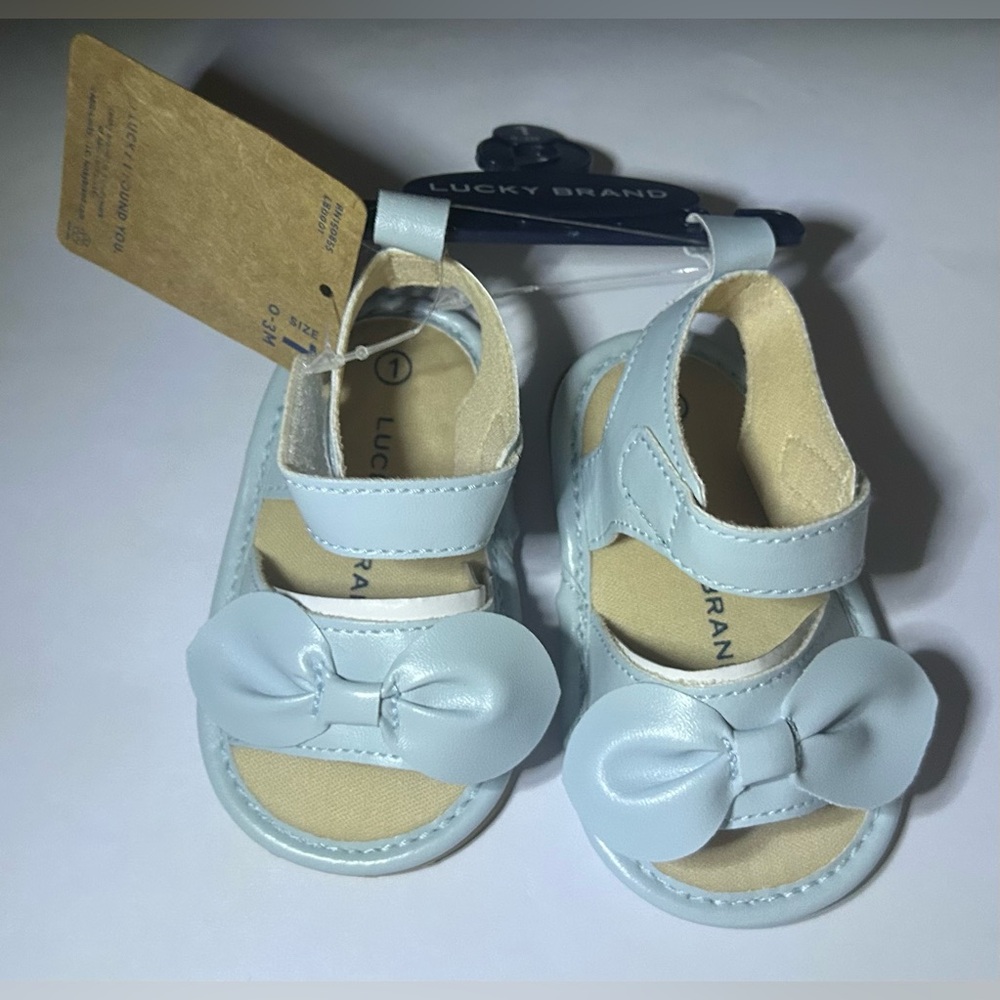 New Lucky Brand Sky Blue Crib Shoes size 1 Hook and Loop Closure 0-3 Months